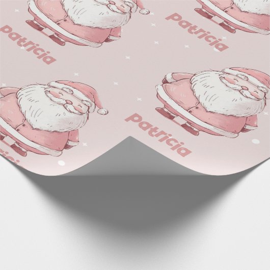 Roze Kerstman Aangepaste naam Kerstmis Cadeaupapier (Hoek)
