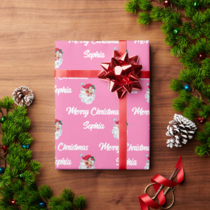  roze kerstman   Aangepaste naam Vrolijk Kerstfees Cadeaupapier