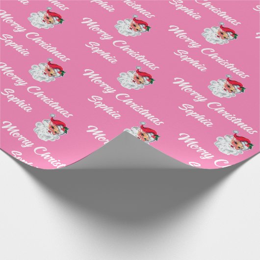  roze kerstman | Aangepaste naam Vrolijk Kerstfees Cadeaupapier (Hoek)