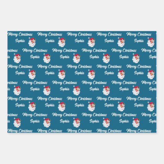 roze kerstman | Aangepaste naam Vrolijk Kerstfees Inpakpapier Vel (Voorkant 3)