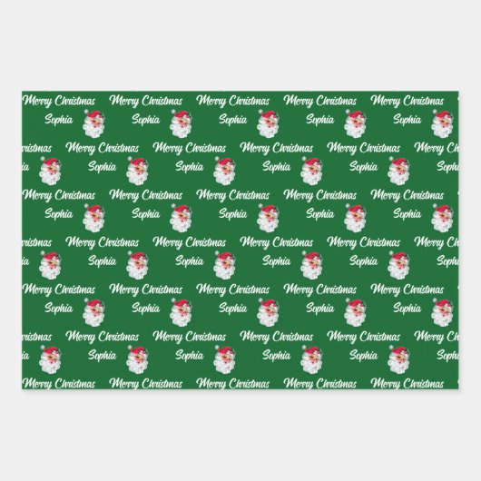  roze kerstman | Aangepaste naam Vrolijk Kerstfees Inpakpapier Vel (Voorkant 2)