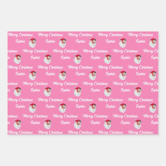  roze kerstman | Aangepaste naam Vrolijk Kerstfees Inpakpapier Vel (Voorkant)