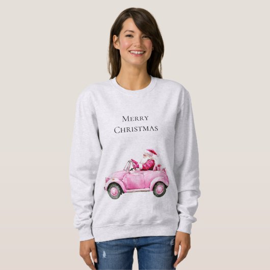 Roze Kerstman Auto Kerstmis Trui (Voorkant volledig)