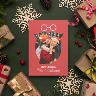 Roze Kerstman Baard Met Bril Familie Foto Xmas Kaart