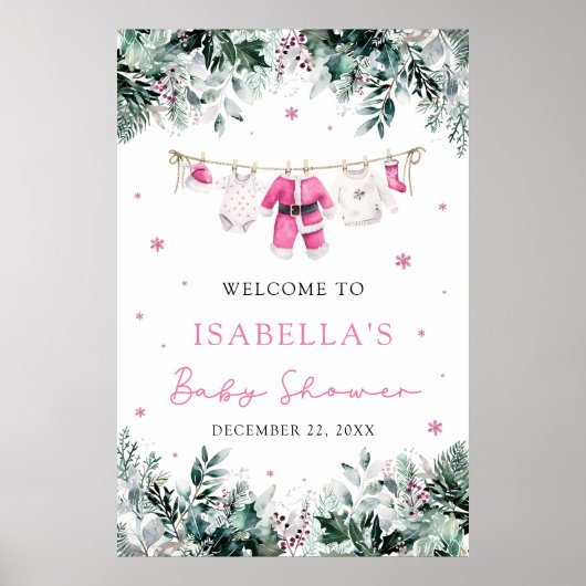 Roze Kerstman Baby Baby shower Welkomstbord Poster (Voorkant)