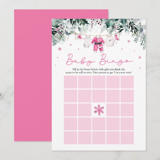 Roze Kerstman Baby Bingo Baby shower Spel Kaart (Voorkant / Achterkant)