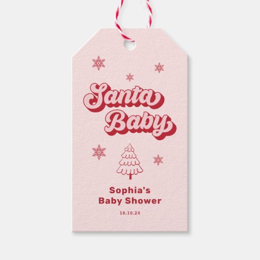 Roze Kerstman Baby Kerstfeest Baby Shower Favor Cadeaulabel (Voorkant)