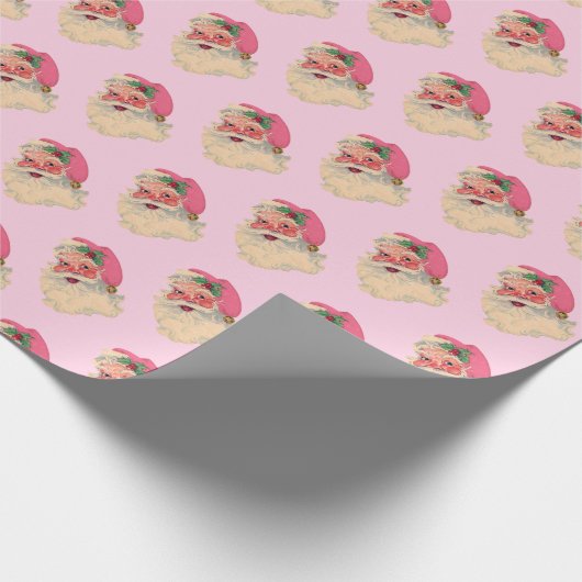 Roze kerstman cadeaupapier (Hoek)