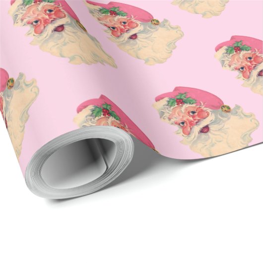 Roze kerstman cadeaupapier (Rol Hoek)