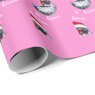 Roze Kerstman Cadeaupapier, Aangepaste Naam Kerst Cadeaupapier