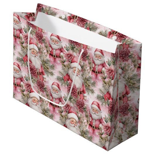 Roze Kerstman Clause Groot Cadeauzakje (Voorkant Gekanteld)