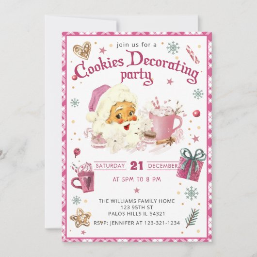 Roze Kerstman Cookie Decorating Party Kaart (Voorkant)