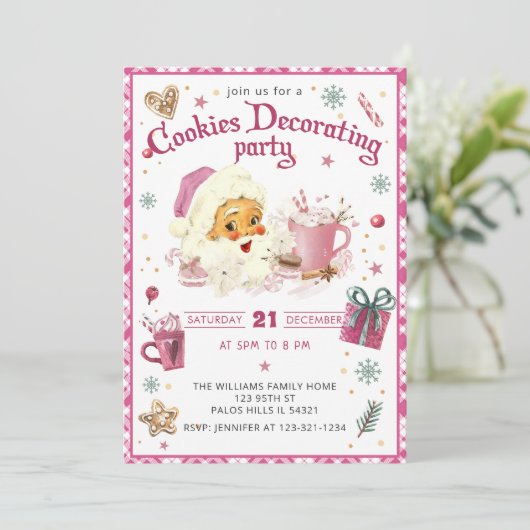 Roze Kerstman Cookie Decorating Party Kaart (Staand voorkant)