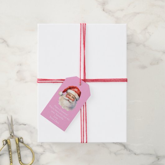 Roze Kerstman Custom Girls Kerstfeest Cadeaulabel (Met Touw)
