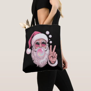 Roze Kerstman die Bubble Gum blaast Xmas Kerstman Tote Bag