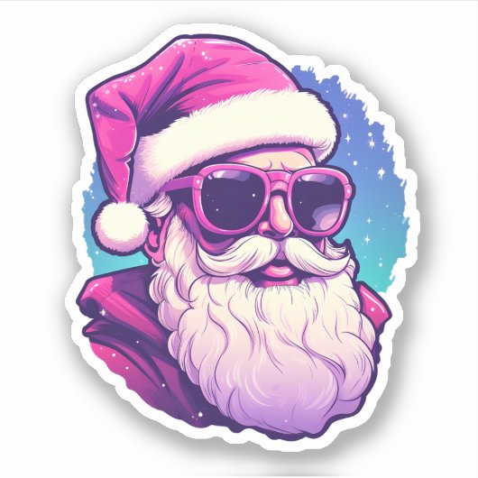 Roze Kerstman Dragen Zonnebril Schattige Kerstmis Sticker (Voorkant)
