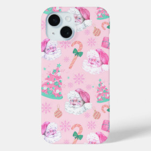Roze Kerstman en Boom Naadloos Patroon iPhone 15 Case