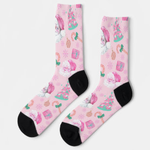 Roze Kerstman en Boom Naadloos Patroon Sokken
