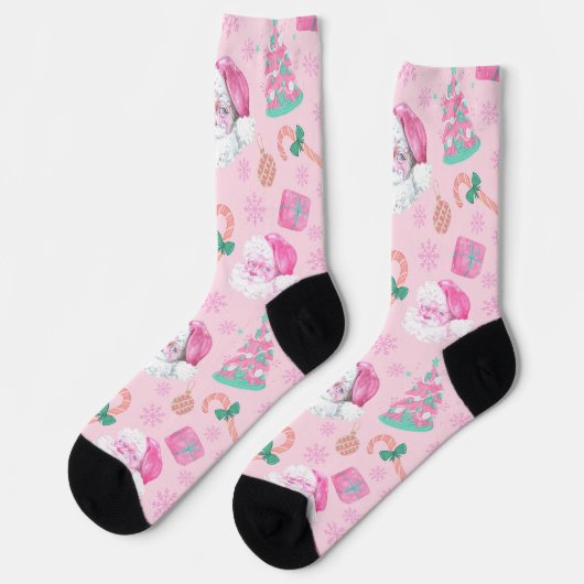 Roze Kerstman en Boom Naadloos Patroon Sokken (Links)
