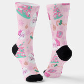 Roze Kerstman en Boom Naadloos Patroon Sokken (Gebogen)