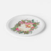 Roze kerstman en Floral Spray Papieren Bordje (Gekanteld)