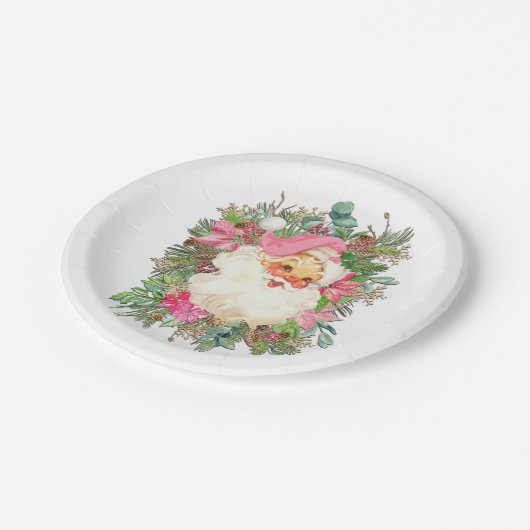 Roze kerstman en Floral Spray Papieren Bordje (Gekanteld)