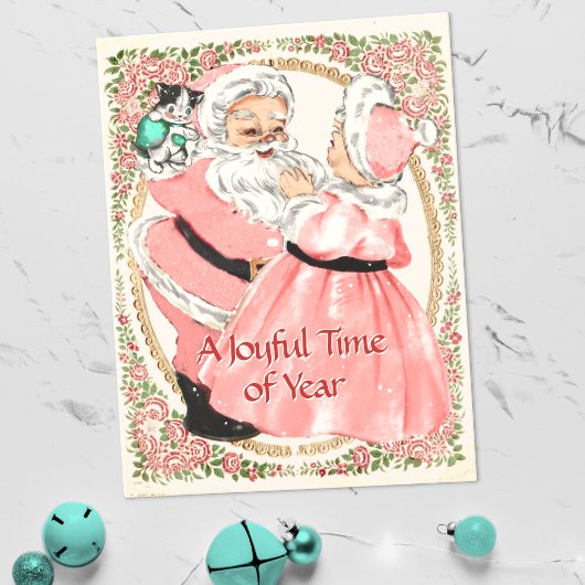 Roze Kerstman en mevrouw Claus Holiday Briefkaart