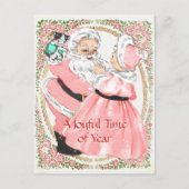 Roze Kerstman en mevrouw Claus Holiday Briefkaart (Voorkant)