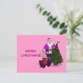 Roze kerstman feestdagenkaart (Staand voorkant)