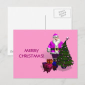 Roze kerstman feestdagenkaart (Voorkant / Achterkant)