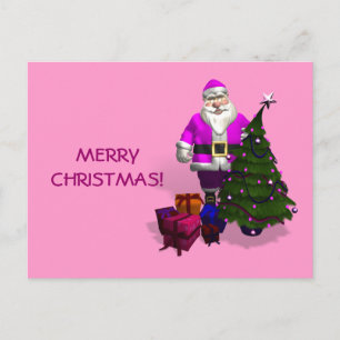 Roze kerstman feestdagenkaart