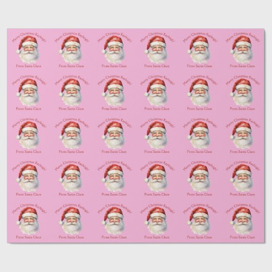 Roze Kerstman Gepersonaliseerde Meisjes Kerstmis Cadeaupapier (Vlak)