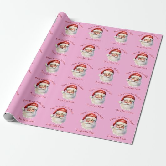 Roze Kerstman Gepersonaliseerde Meisjes Kerstmis Cadeaupapier (Uitgerold)