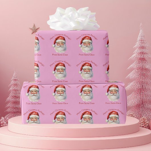 Roze Kerstman Gepersonaliseerde Meisjes Kerstmis Cadeaupapier