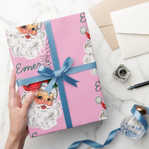 Roze Kerstman Gezicht Gepersonaliseerde Naam Kerst Cadeaupapier