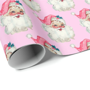 Roze Kerstman Gezicht, Vintage Roze Kerstman, Roze Cadeaupapier