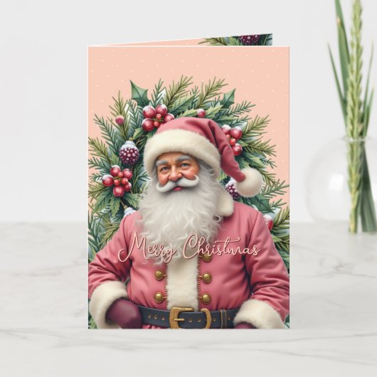 Roze Kerstman in vintage stijl Feestdagen Kaart (Voorkant)