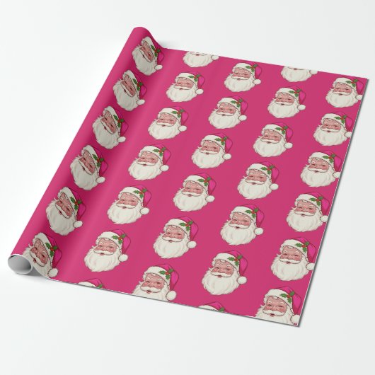  Roze Kerstman inpakpapier (Uitgerold)