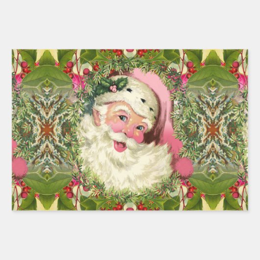  roze kerstman inpakpapier vel (Voorkant 2)