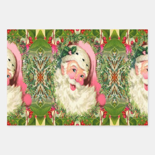  roze kerstman inpakpapier vel (Voorkant 3)