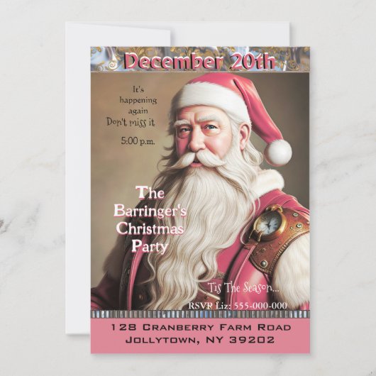 Roze Kerstman Keeping Time Kerstfeest Kaart (Voorkant)