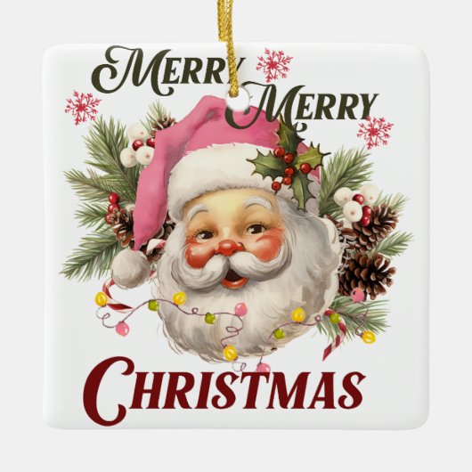 roze kerstman keramisch ornament (Voorkant)