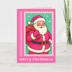 Roze Kerstman Kerst Postzegel Feestdagen Kaart
