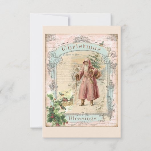 Roze Kerstman Kerst Victoriaans Stijl Bedankkaart (Voorkant)