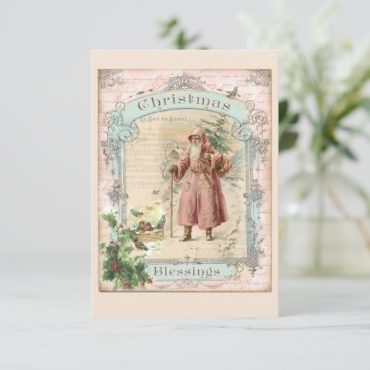 Roze Kerstman Kerst Victoriaans Stijl Bedankkaart (Staand voorkant)