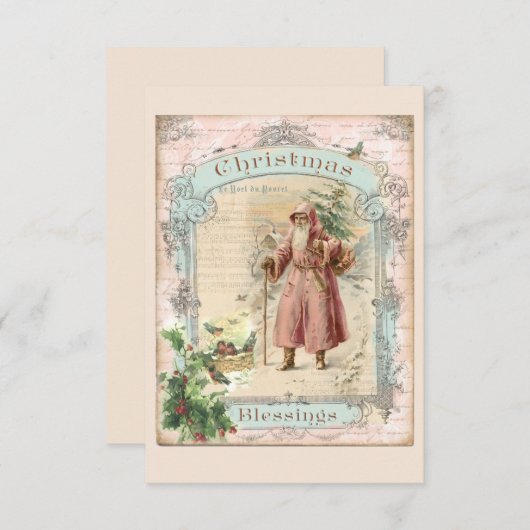 Roze Kerstman Kerst Victoriaans Stijl Bedankkaart (Voorkant / Achterkant)