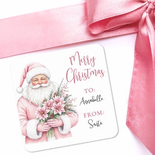 Roze Kerstman Kerstcadeautag Sticker