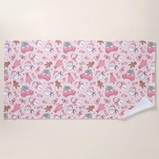 Roze kerstman kerstfeest strandlaken (Voorkant)