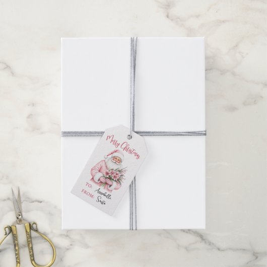 Roze Kerstman Kerstmis Cadeaulabel (Met Touw)