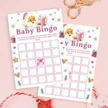 Roze Kerstman Koekje Baby shower Bingo Spel